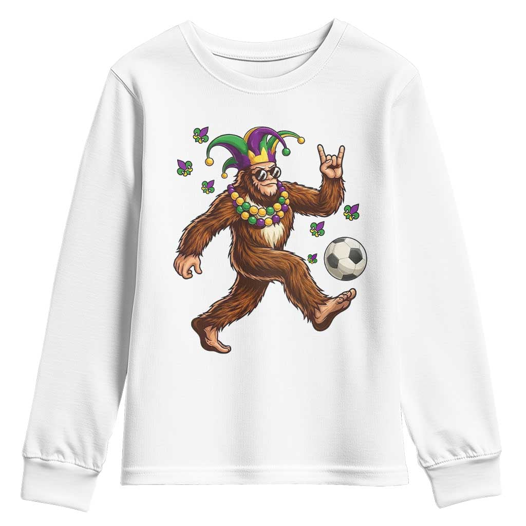 Funny Mardi Gras Bigfoot Playing Soccer Youth Sweatshirt Football Fan Gift TS12 White Print Your Wear