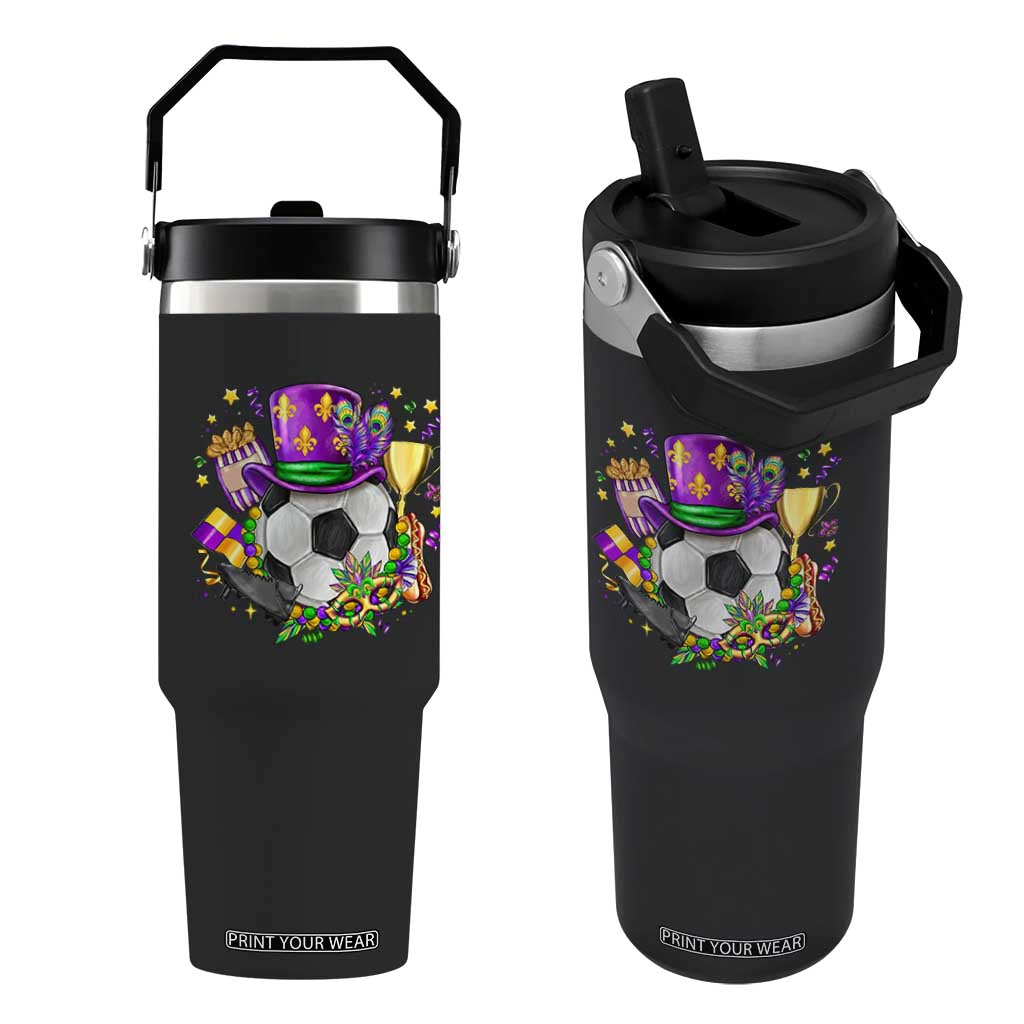 Mardi Gras Soccer Ball Flip Straw Tumbler Funny Soccer Player Gift TS12 One Size: 30 oz Black Print Your Wear