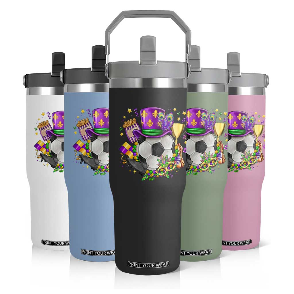 Mardi Gras Soccer Ball Flip Straw Tumbler Funny Soccer Player Gift TS12 Print Your Wear