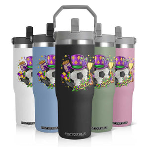 Mardi Gras Soccer Ball Flip Straw Tumbler Funny Soccer Player Gift TS12 Print Your Wear