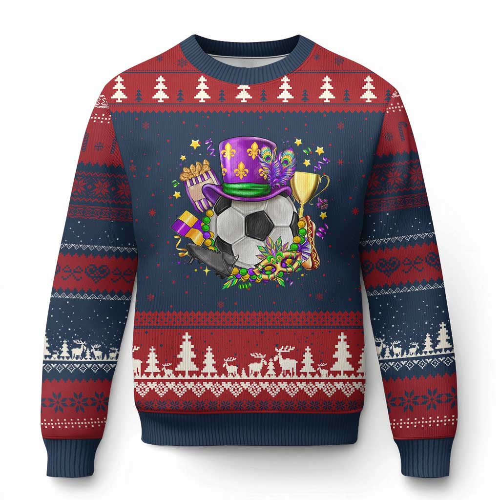 Mardi Gras Soccer Ball Ugly Christmas Sweater Funny Soccer Player Gift TS12 Navy Red Print Your Wear
