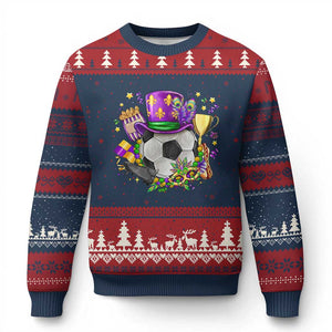 Mardi Gras Soccer Ball Ugly Christmas Sweater Funny Soccer Player Gift TS12 Navy Red Print Your Wear