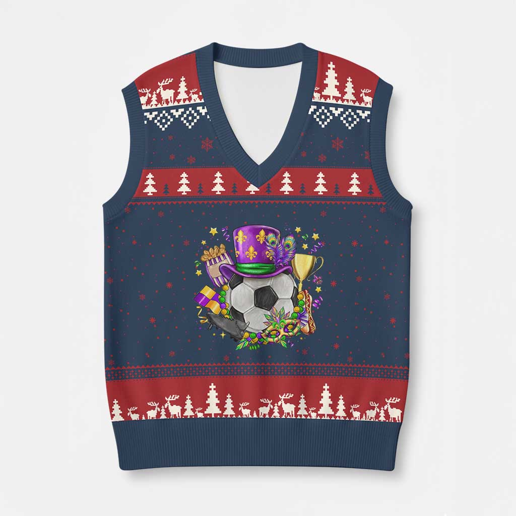 Mardi Gras Soccer Ball V-Neck Knit Sweater Vest Funny Soccer Player Gift TS12 Navy Red Print Your Wear