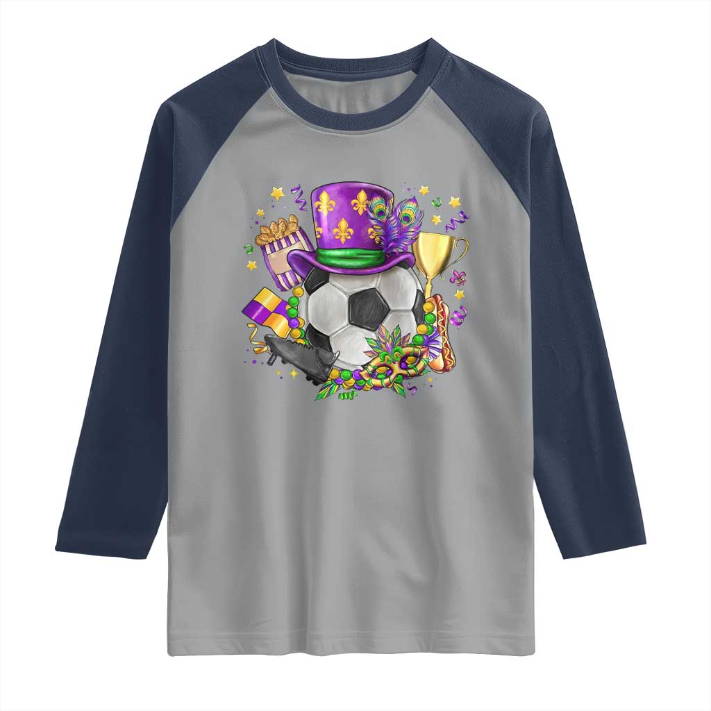 Mardi Gras Soccer Ball Raglan Shirt Funny Soccer Player Gift TS12 Sport Gray Navy Print Your Wear