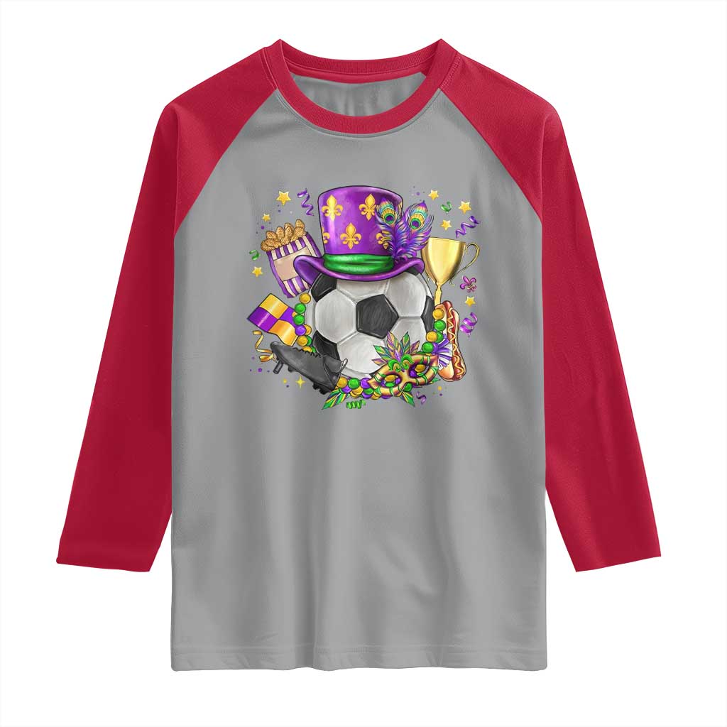 Mardi Gras Soccer Ball Raglan Shirt Funny Soccer Player Gift TS12 Sport Gray Red Print Your Wear