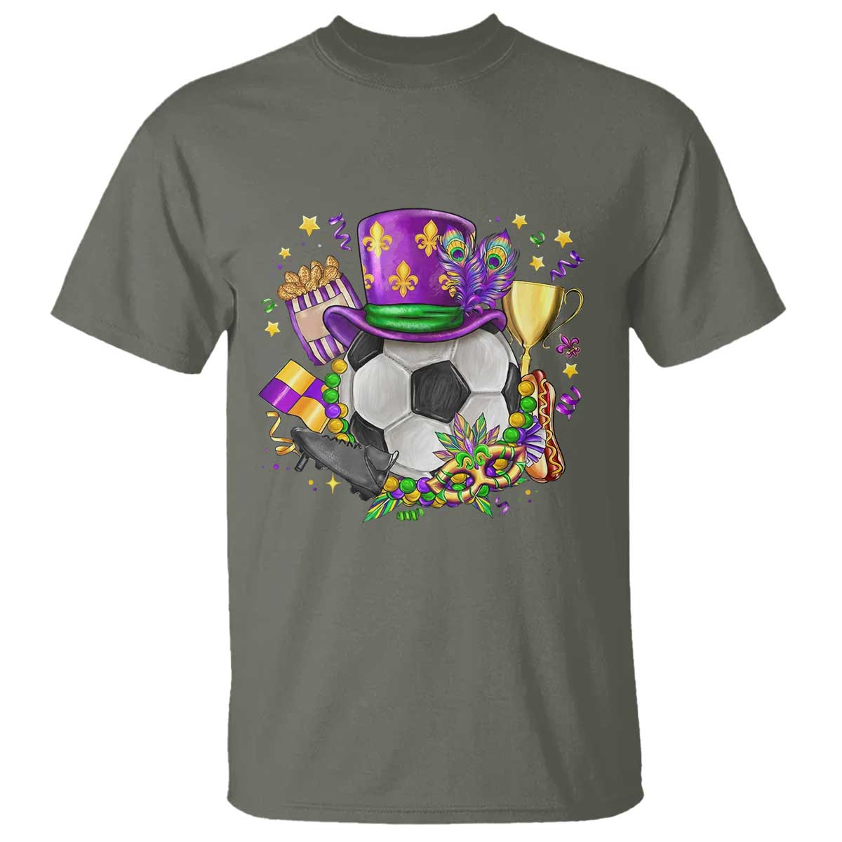 Mardi Gras Soccer Ball T Shirt Funny Soccer Player Gift TS12 Military Green Print Your Wear