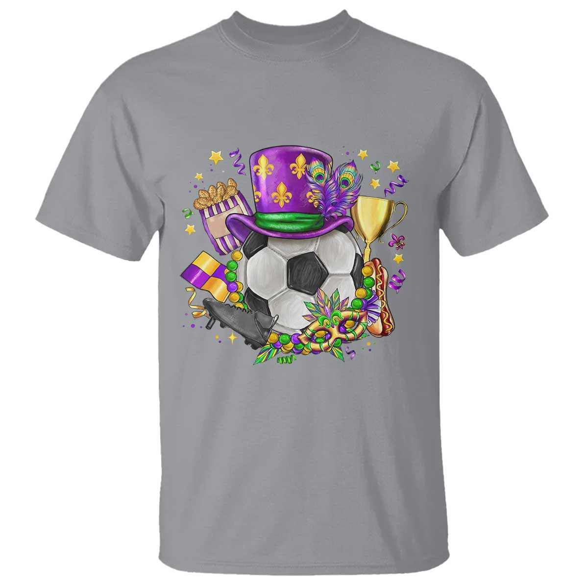 Mardi Gras Soccer Ball T Shirt Funny Soccer Player Gift TS12 Sport Gray Print Your Wear