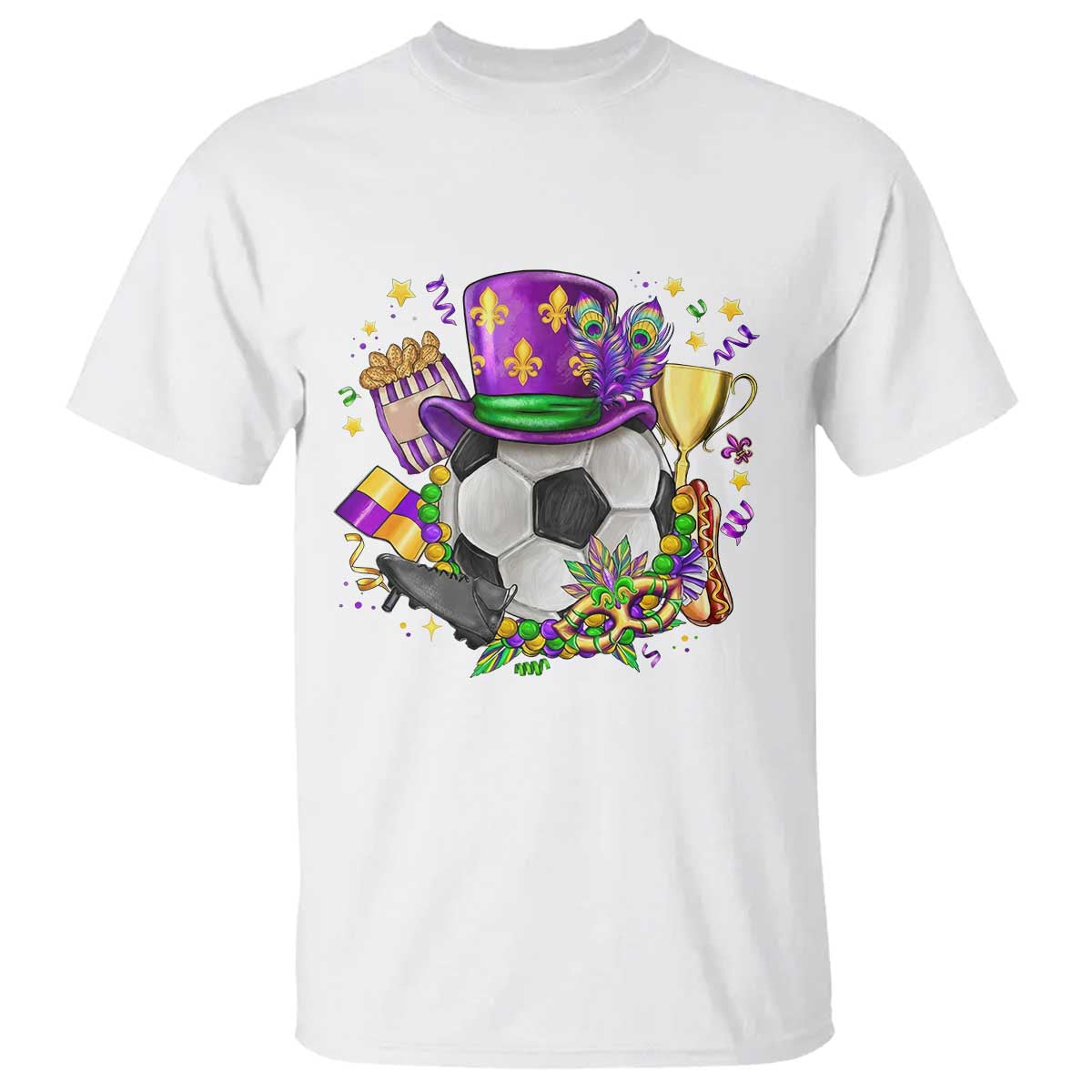 Mardi Gras Soccer Ball T Shirt Funny Soccer Player Gift TS12 White Print Your Wear