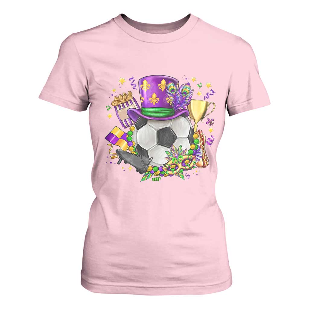 Mardi Gras Soccer Ball T Shirt For Women Funny Soccer Player Gift TS12 Light Pink Print Your Wear