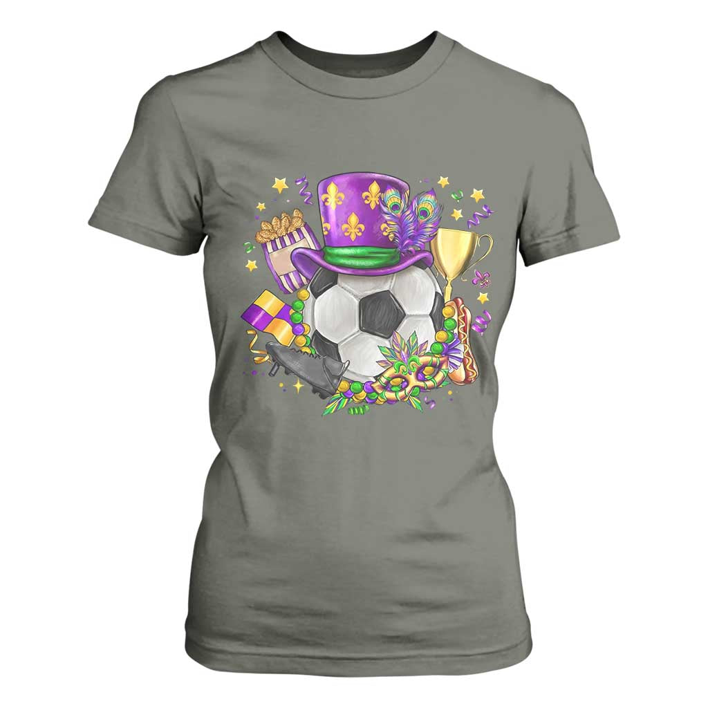 Mardi Gras Soccer Ball T Shirt For Women Funny Soccer Player Gift TS12 Military Green Print Your Wear