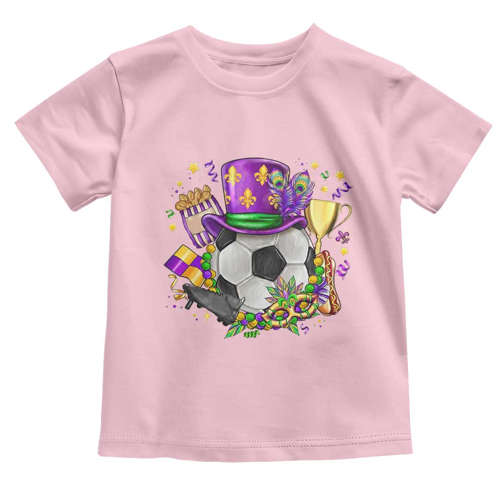 Mardi Gras Soccer Ball Toddler T Shirt Funny Soccer Player Gift TS12 Light Pink Print Your Wear
