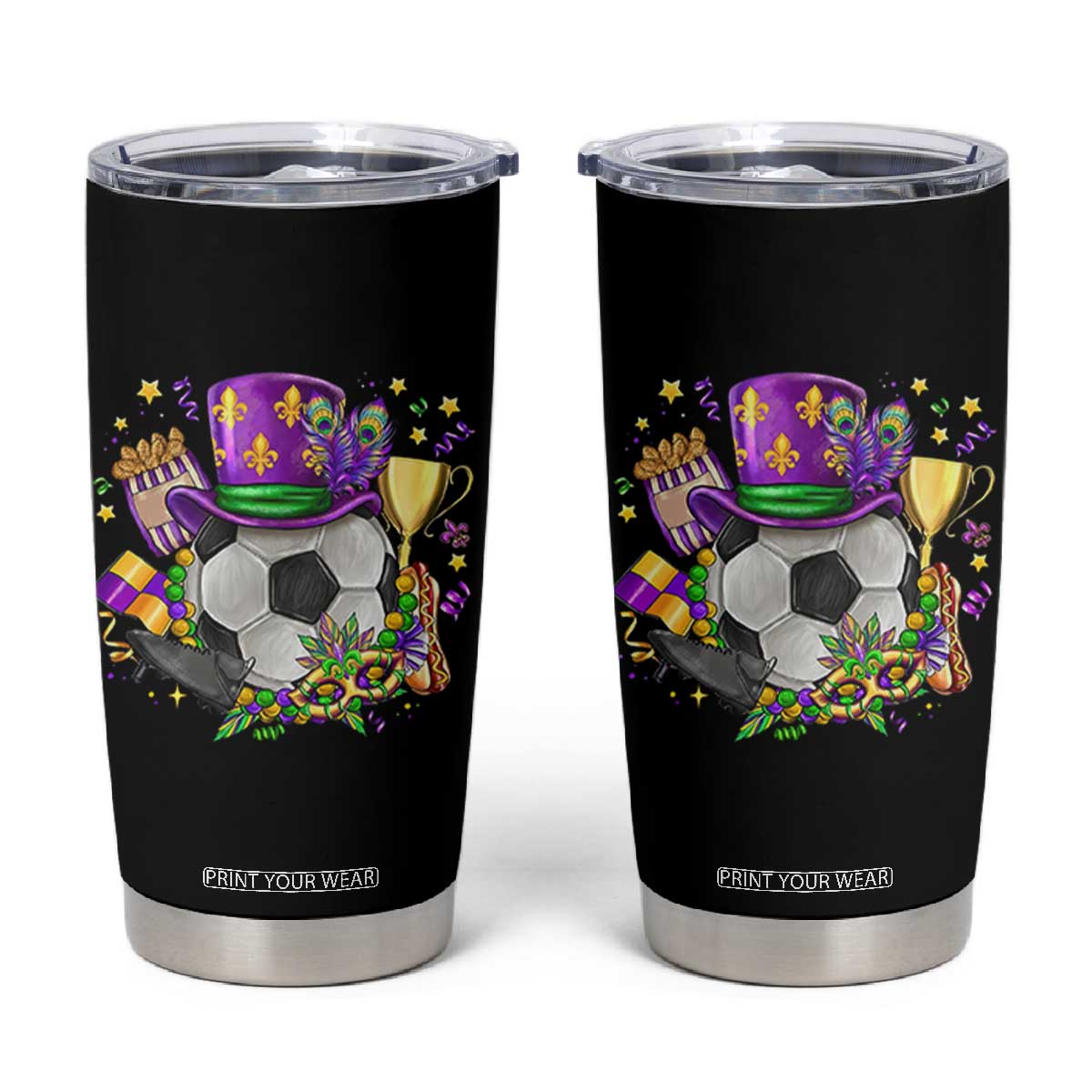 Mardi Gras Soccer Ball Tumbler Cup Funny Soccer Player Gift TS12 Black Print Your Wear