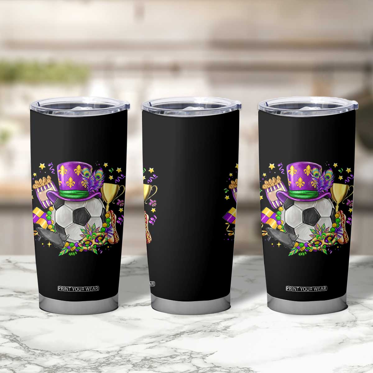 Mardi Gras Soccer Ball Tumbler Cup Funny Soccer Player Gift TS12 Print Your Wear