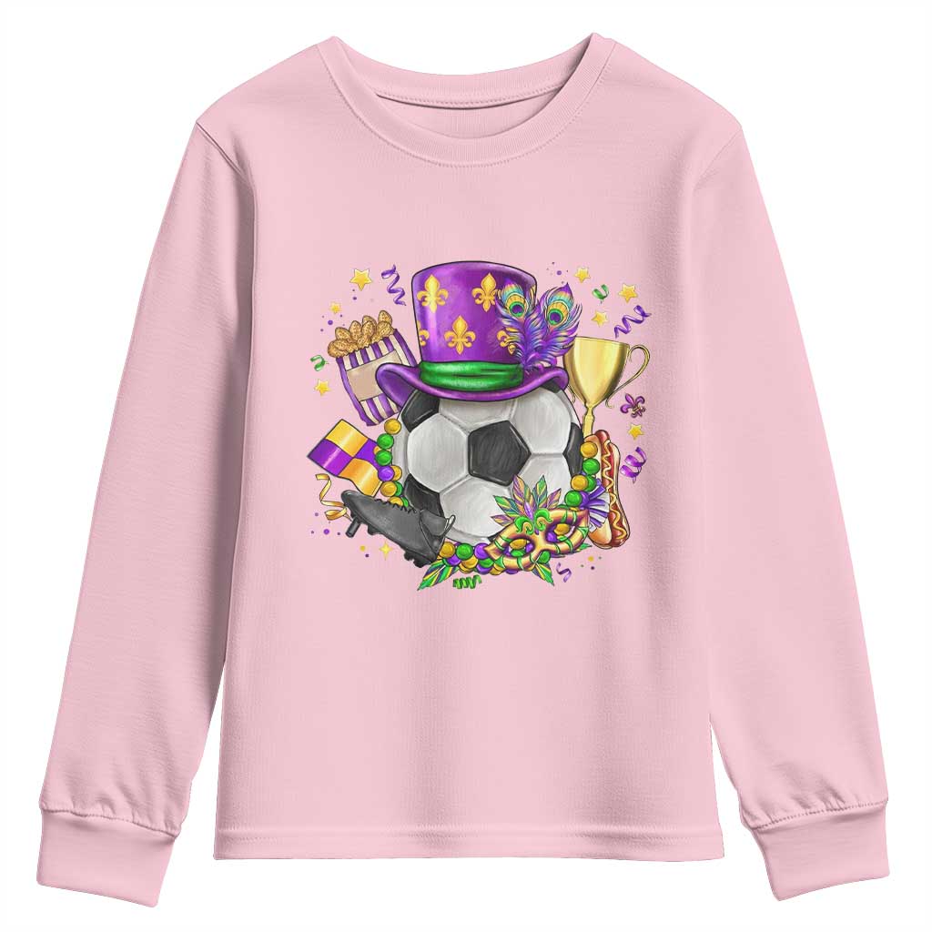 Mardi Gras Soccer Ball Youth Sweatshirt Funny Soccer Player Gift TS12 Light Pink Print Your Wear