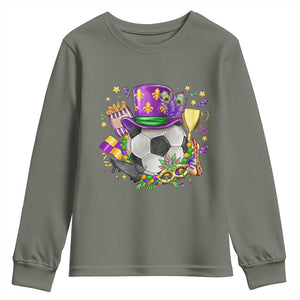 Mardi Gras Soccer Ball Youth Sweatshirt Funny Soccer Player Gift TS12 Military Green Print Your Wear