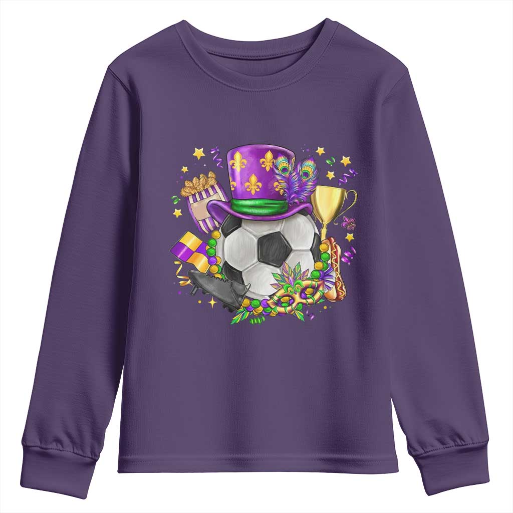 Mardi Gras Soccer Ball Youth Sweatshirt Funny Soccer Player Gift TS12 Purple Print Your Wear