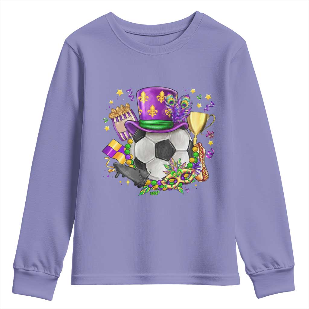 Mardi Gras Soccer Ball Youth Sweatshirt Funny Soccer Player Gift TS12 Violet Print Your Wear