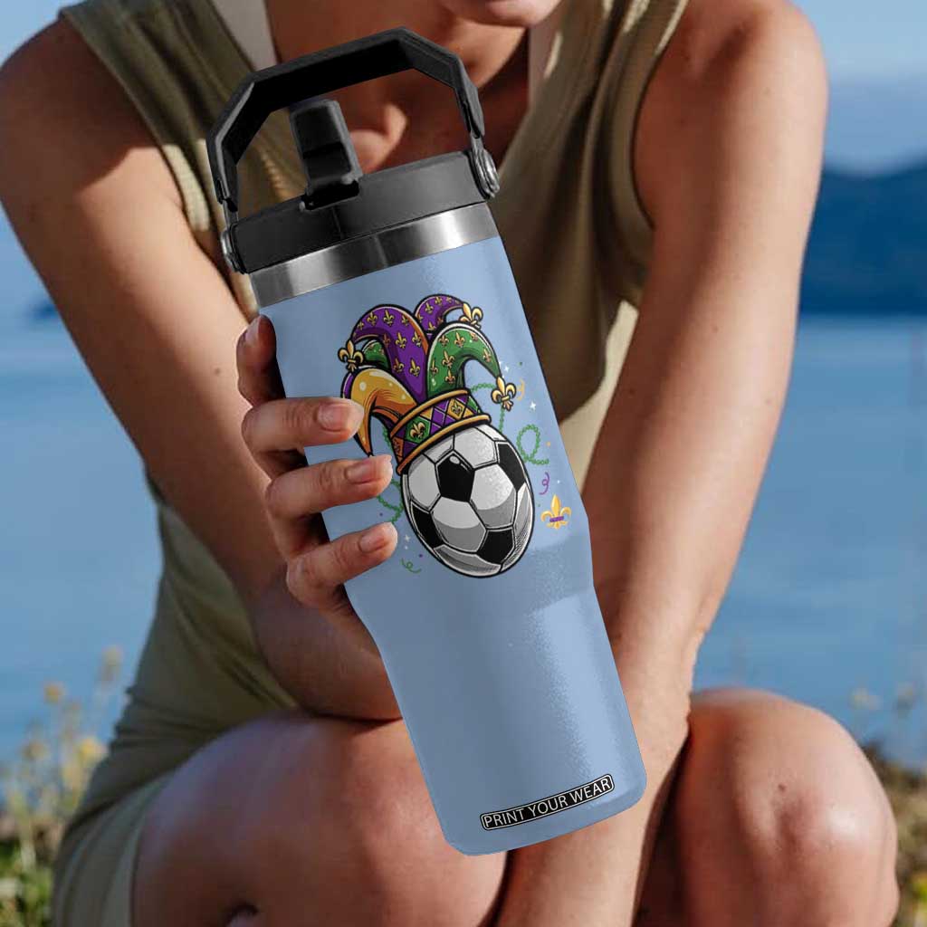 Mardi Gras Soccer Ball Flip Straw Tumbler Funny Louisiana Carnival Sports Gift TS12 One Size: 30 oz Light Blue Print Your Wear