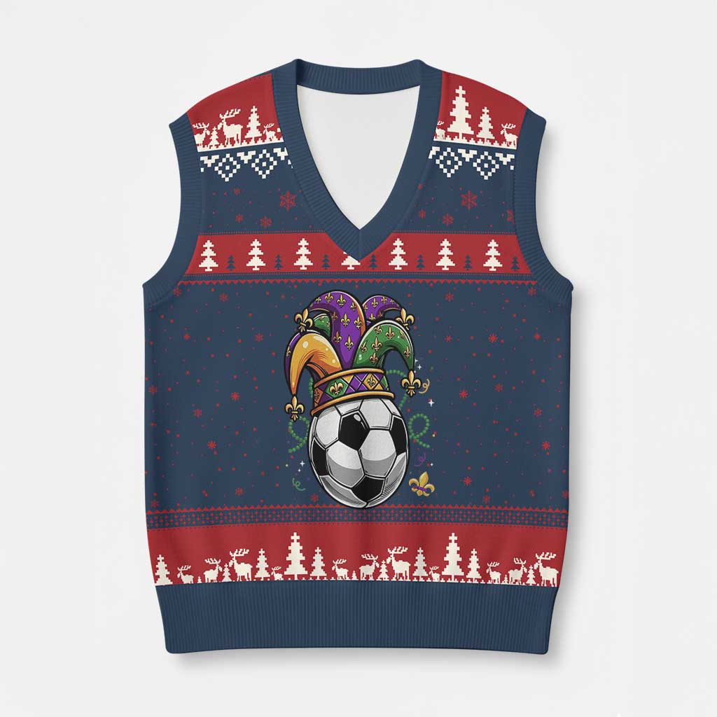 Mardi Gras Soccer Ball V-Neck Knit Sweater Vest Funny Louisiana Carnival Sports Gift TS12 Navy Red Print Your Wear