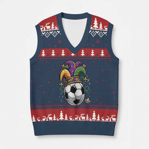 Mardi Gras Soccer Ball V-Neck Knit Sweater Vest Funny Louisiana Carnival Sports Gift TS12 Navy Red Print Your Wear