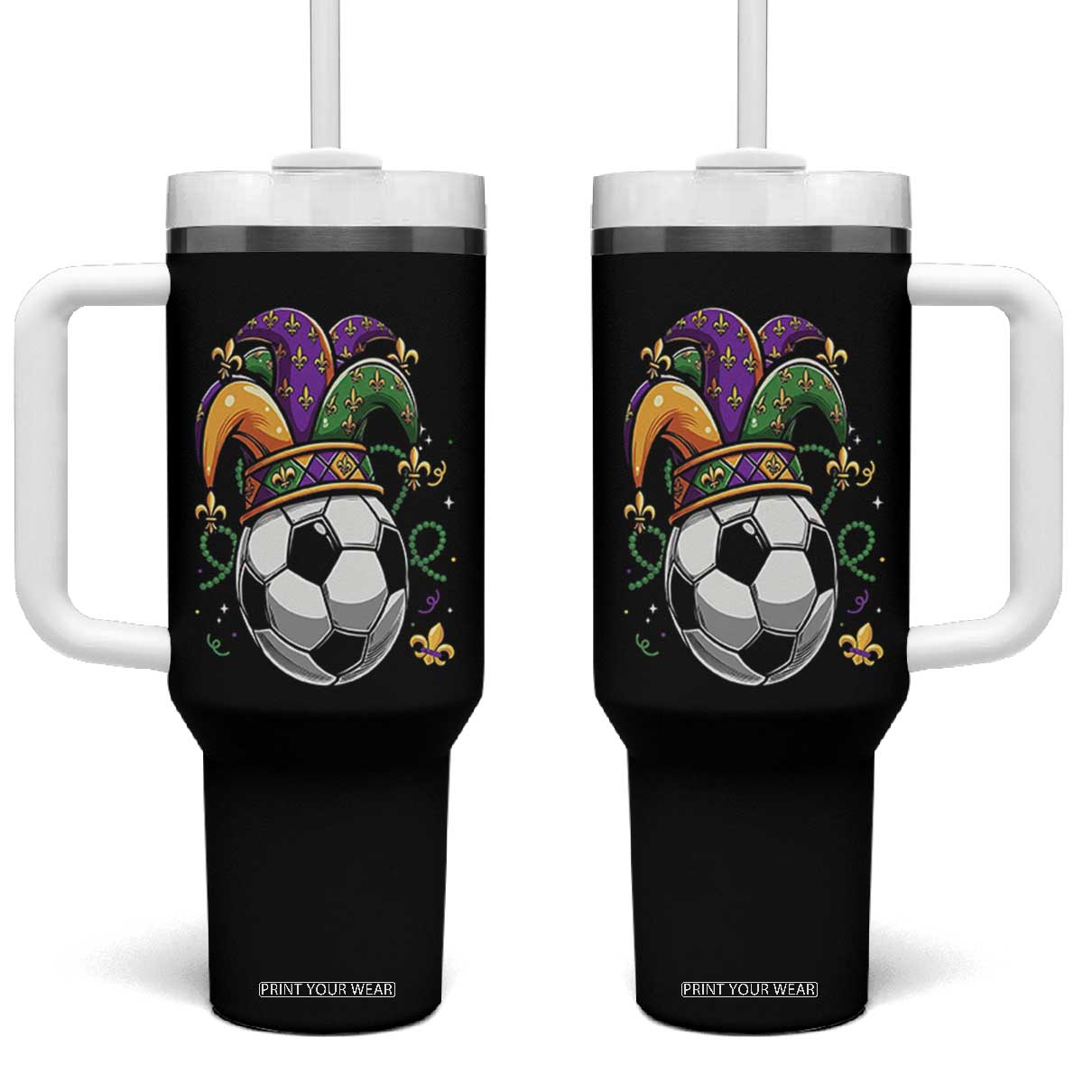 Mardi Gras Soccer Ball Tumbler With Handle Funny Louisiana Carnival Sports Gift TS12 One Size: 40 oz Black Print Your Wear