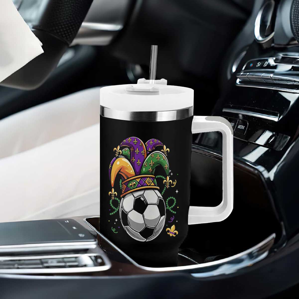 Mardi Gras Soccer Ball Tumbler With Handle Funny Louisiana Carnival Sports Gift TS12 Print Your Wear