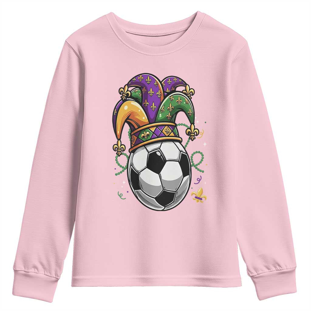 Mardi Gras Soccer Ball Youth Sweatshirt Funny Louisiana Carnival Sports Gift TS12 Light Pink Print Your Wear