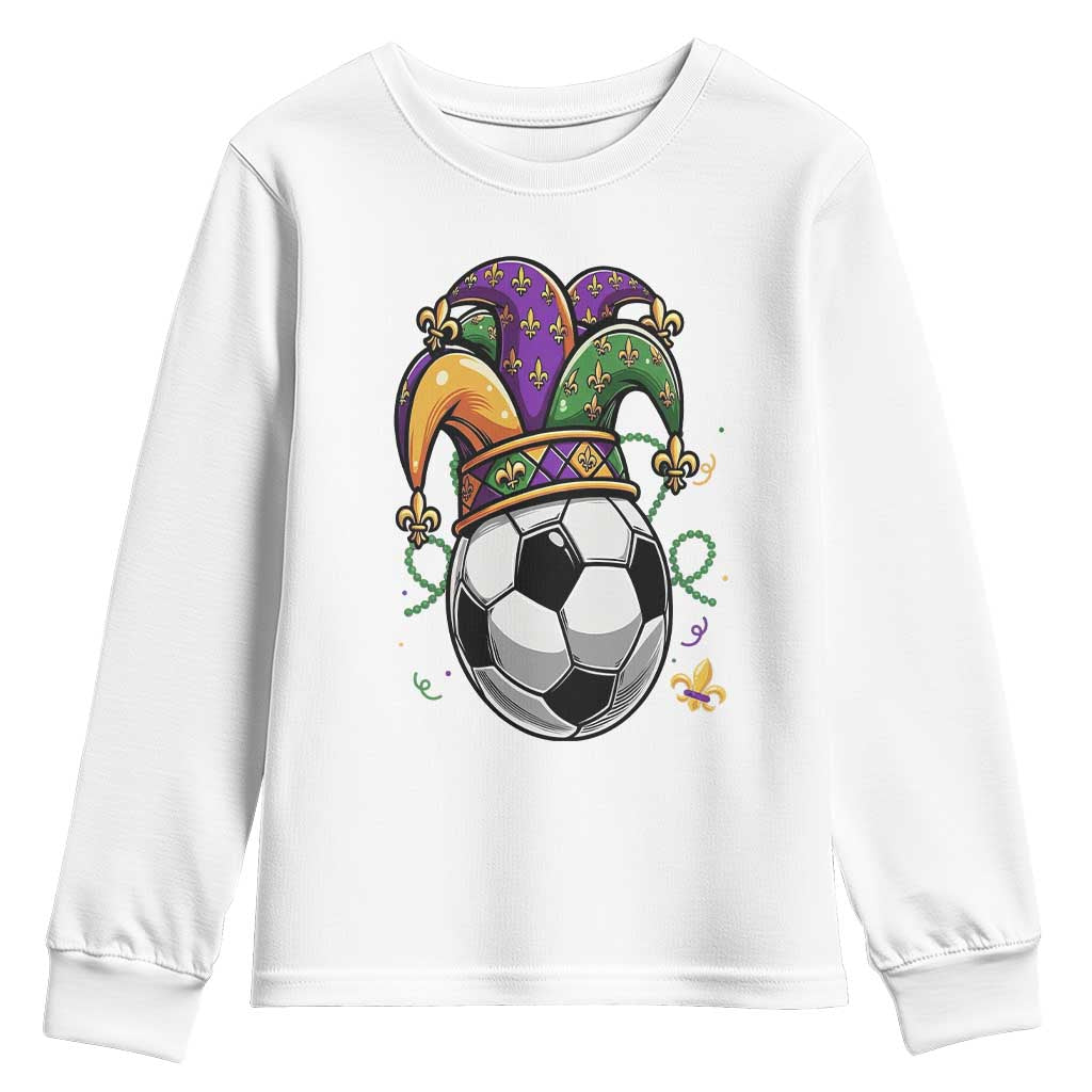 Mardi Gras Soccer Ball Youth Sweatshirt Funny Louisiana Carnival Sports Gift TS12 White Print Your Wear
