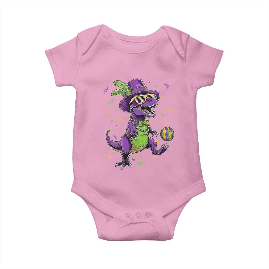 Funny Mardi Gras Dinosaur Playing Soccer Baby Onesie TS12 Light Pink Print Your Wear