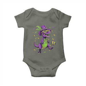 Funny Mardi Gras Dinosaur Playing Soccer Baby Onesie TS12 Military Green Print Your Wear