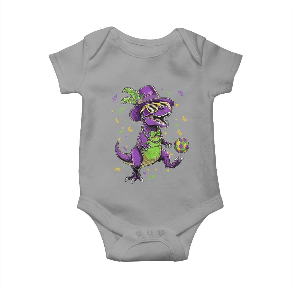 Funny Mardi Gras Dinosaur Playing Soccer Baby Onesie TS12 Sport Gray Print Your Wear