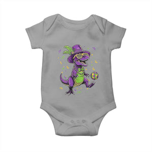 Funny Mardi Gras Dinosaur Playing Soccer Baby Onesie TS12 Sport Gray Print Your Wear