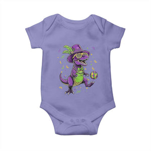 Funny Mardi Gras Dinosaur Playing Soccer Baby Onesie TS12 Violet Print Your Wear