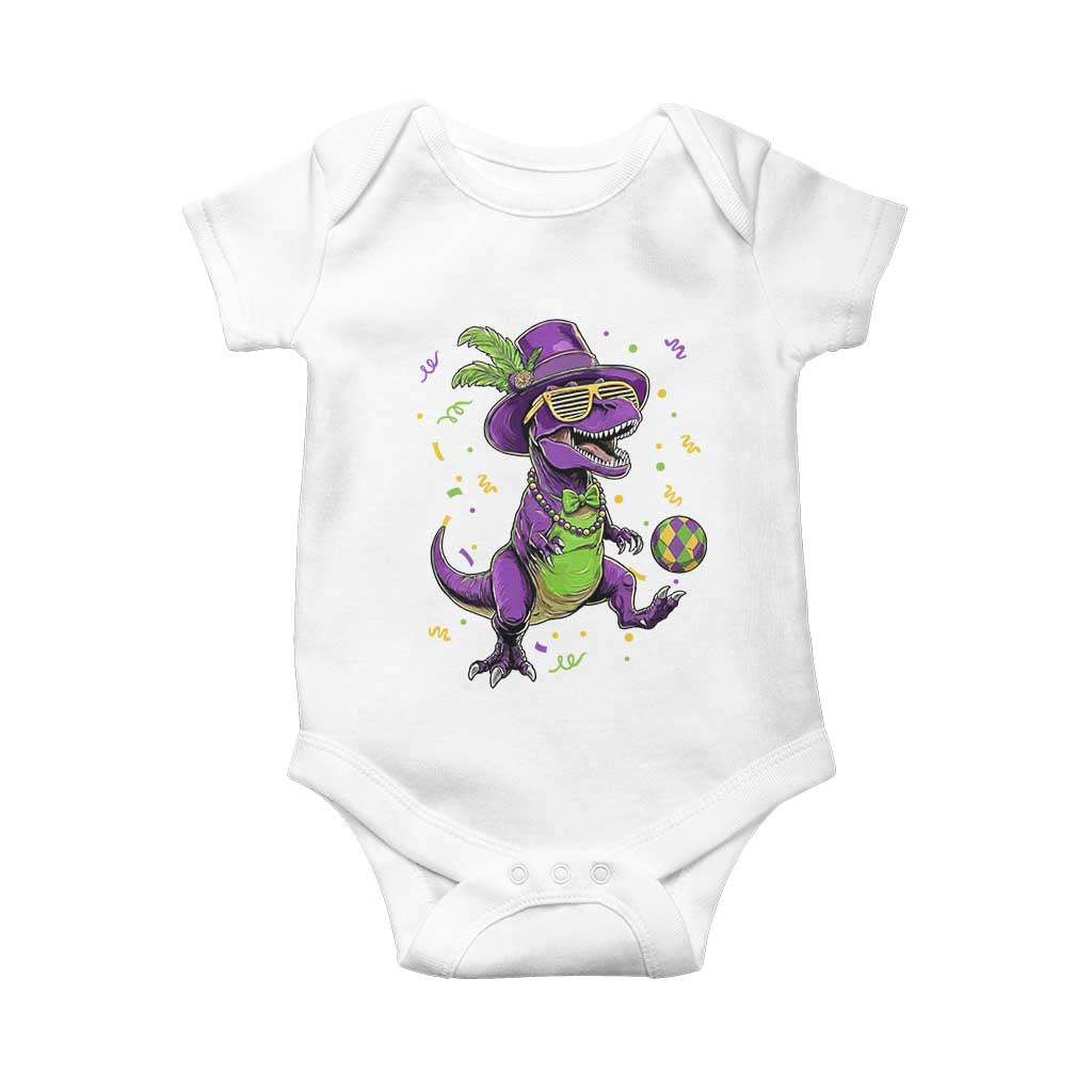 Funny Mardi Gras Dinosaur Playing Soccer Baby Onesie TS12 White Print Your Wear