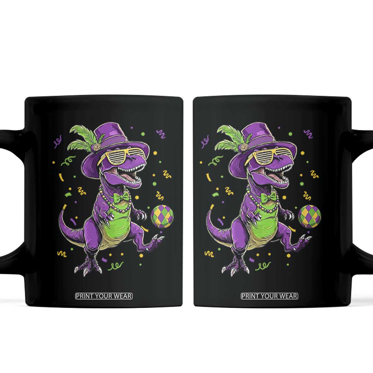 Funny Mardi Gras Dinosaur Playing Soccer Coffee Mug TS12 Black Print Your Wear