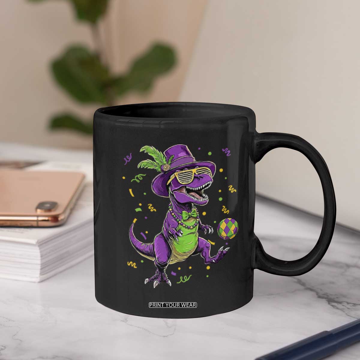 Funny Mardi Gras Dinosaur Playing Soccer Coffee Mug TS12 Print Your Wear