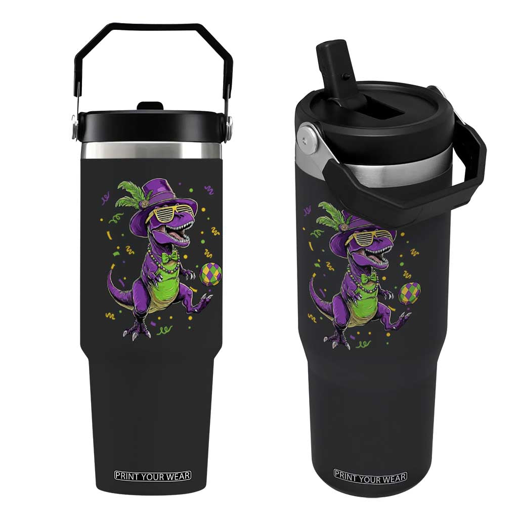 Funny Mardi Gras Dinosaur Playing Soccer Flip Straw Tumbler TS12 One Size: 30 oz Black Print Your Wear