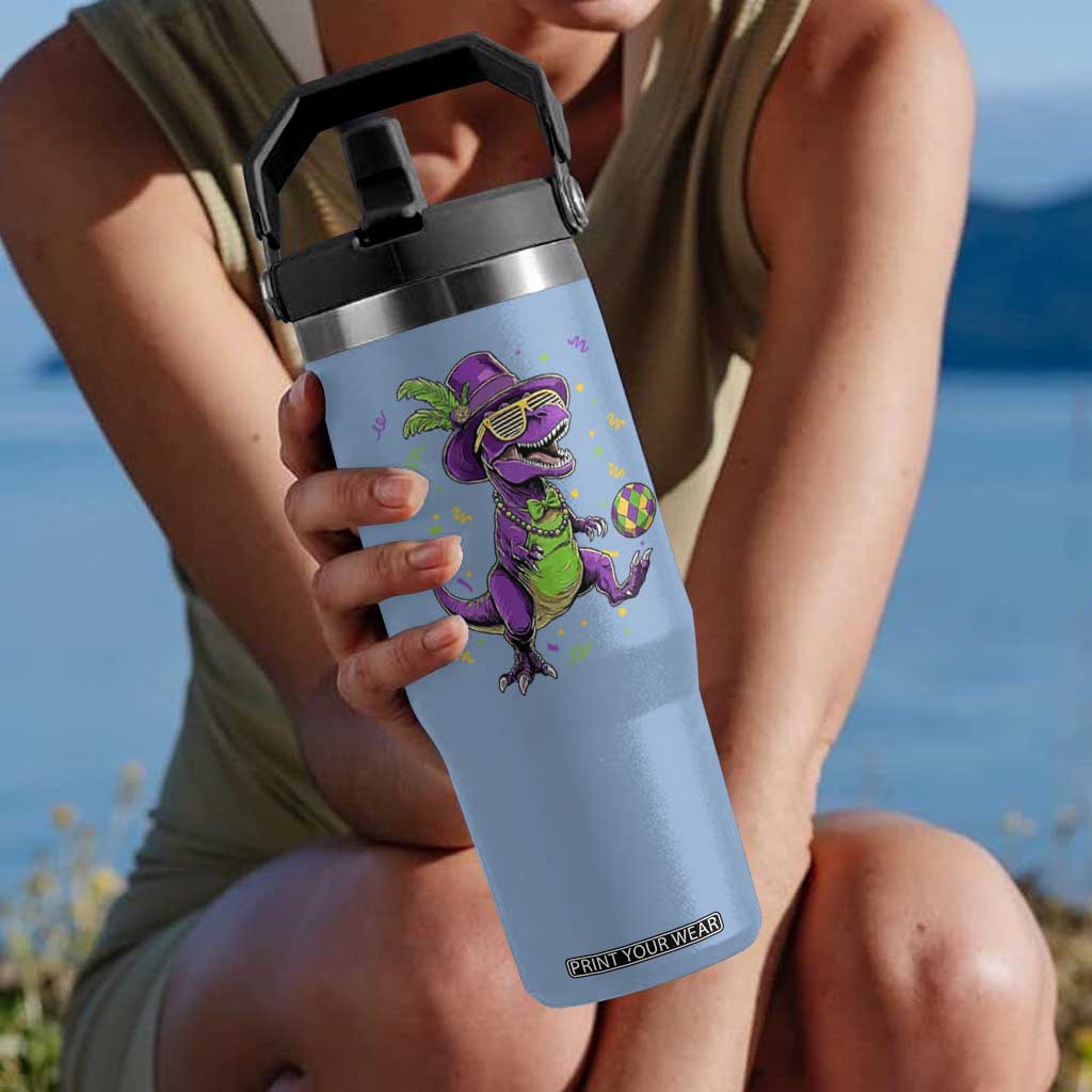 Funny Mardi Gras Dinosaur Playing Soccer Flip Straw Tumbler TS12 One Size: 30 oz Light Blue Print Your Wear