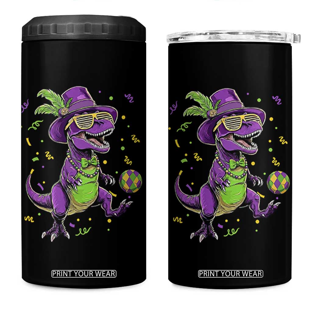 Funny Mardi Gras Dinosaur Playing Soccer 4 in 1 Can Cooler Tumbler TS12 One Size: 16 oz Black Print Your Wear