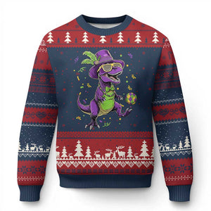 Funny Mardi Gras Dinosaur Playing Soccer Ugly Christmas Sweater TS12 Navy Red Print Your Wear