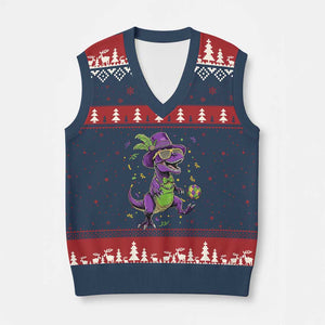 Funny Mardi Gras Dinosaur Playing Soccer V-Neck Knit Sweater Vest TS12 Navy Red Print Your Wear