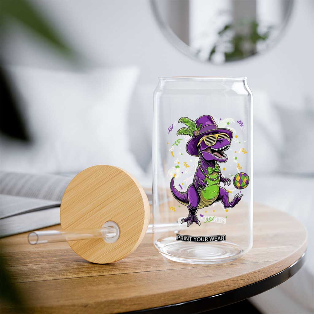 Funny Mardi Gras Dinosaur Playing Soccer Glass Can TS12 Print Your Wear