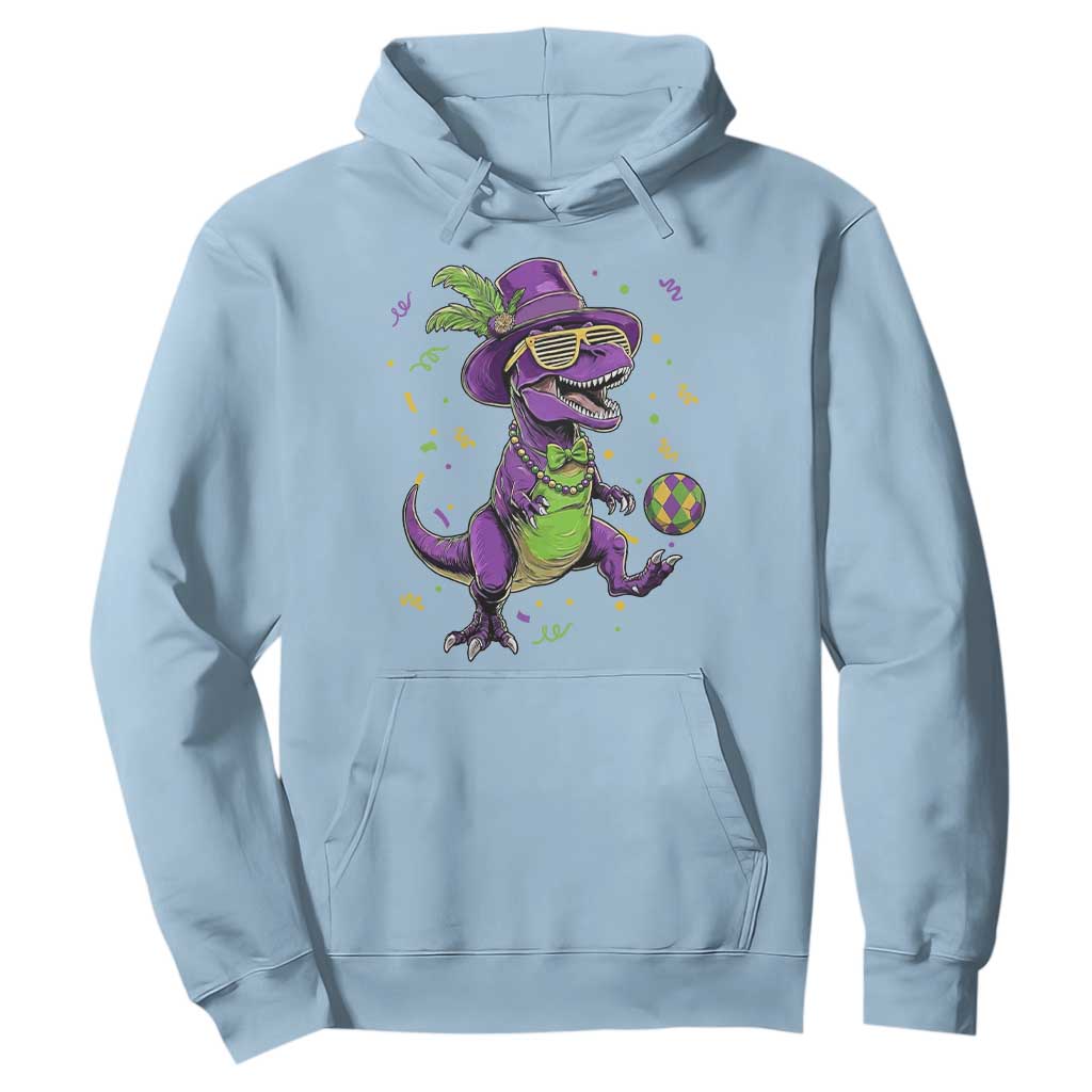 Funny Mardi Gras Dinosaur Playing Soccer Hoodie TS12 Light Blue Print Your Wear