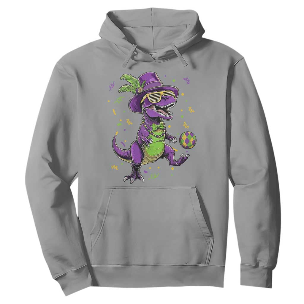 Funny Mardi Gras Dinosaur Playing Soccer Hoodie TS12 Sport Gray Print Your Wear