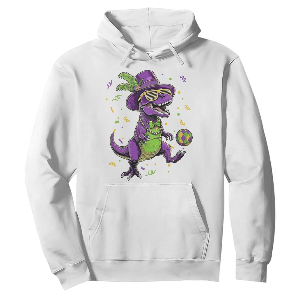 Funny Mardi Gras Dinosaur Playing Soccer Hoodie TS12 White Print Your Wear