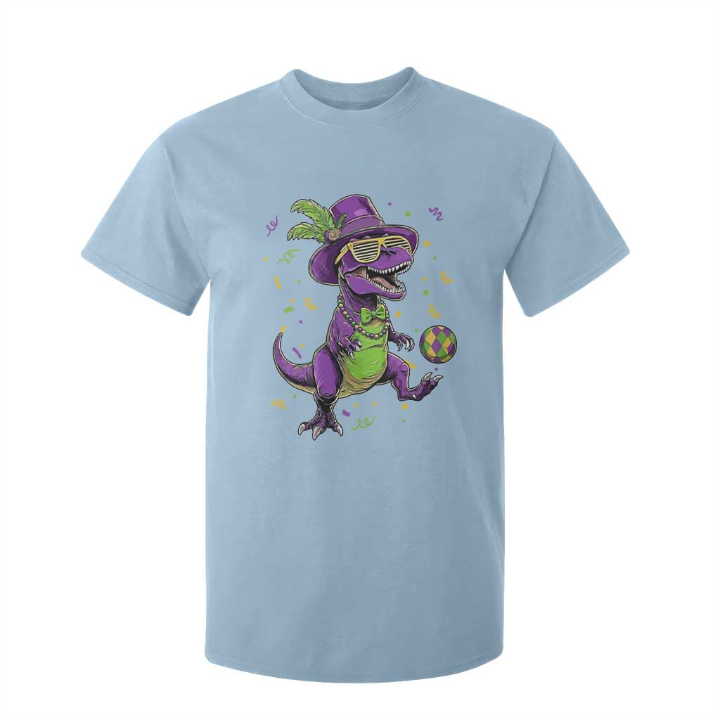 Funny Mardi Gras Dinosaur Playing Soccer T Shirt For Kid TS12 Light Blue Print Your Wear