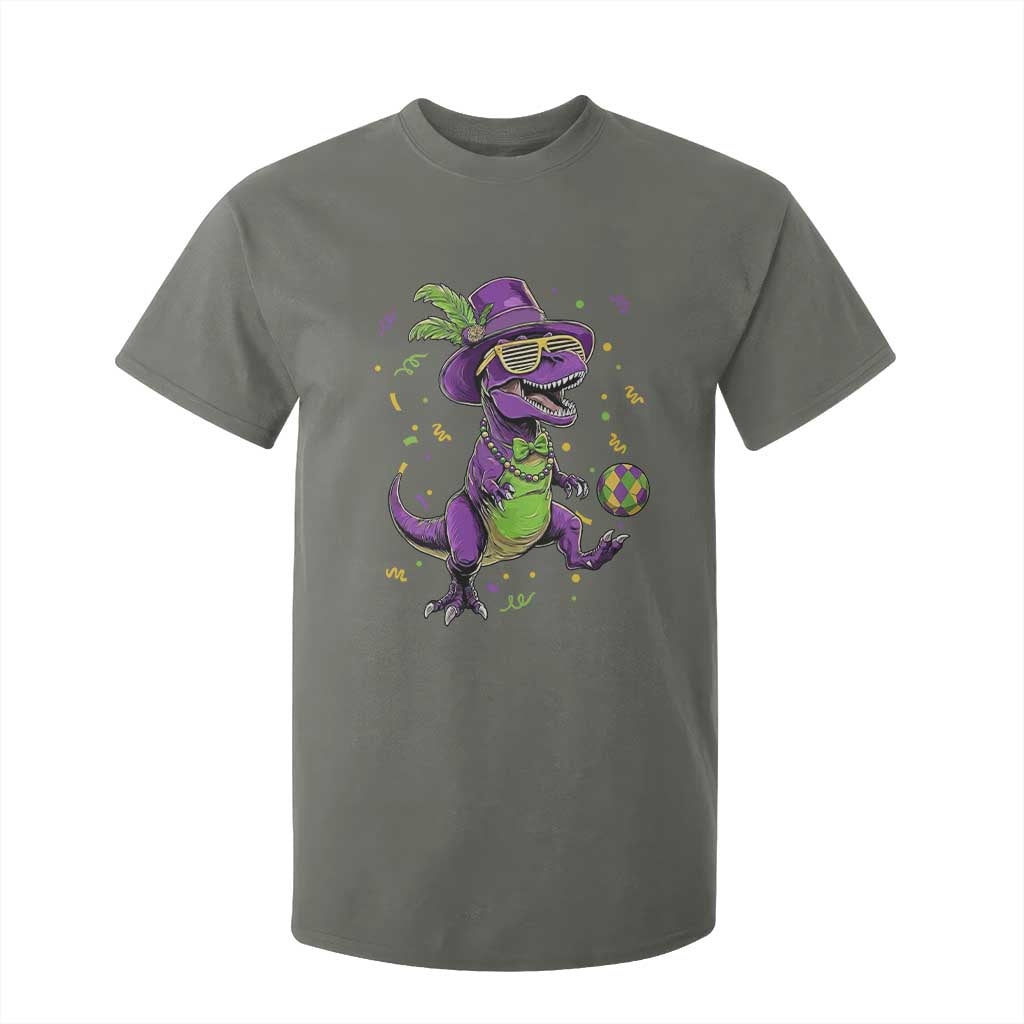 Funny Mardi Gras Dinosaur Playing Soccer T Shirt For Kid TS12 Military Green Print Your Wear