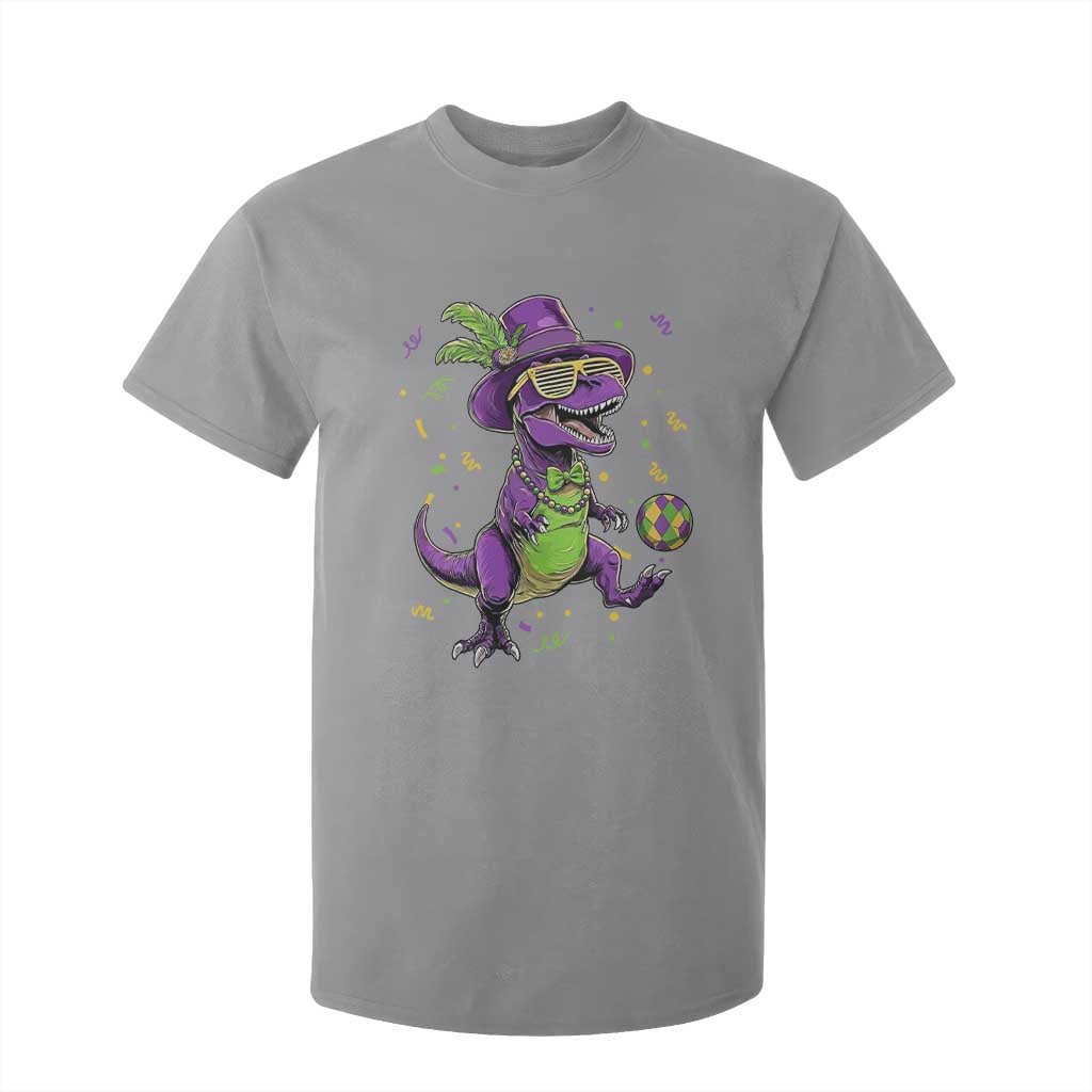 Funny Mardi Gras Dinosaur Playing Soccer T Shirt For Kid TS12 Sport Gray Print Your Wear