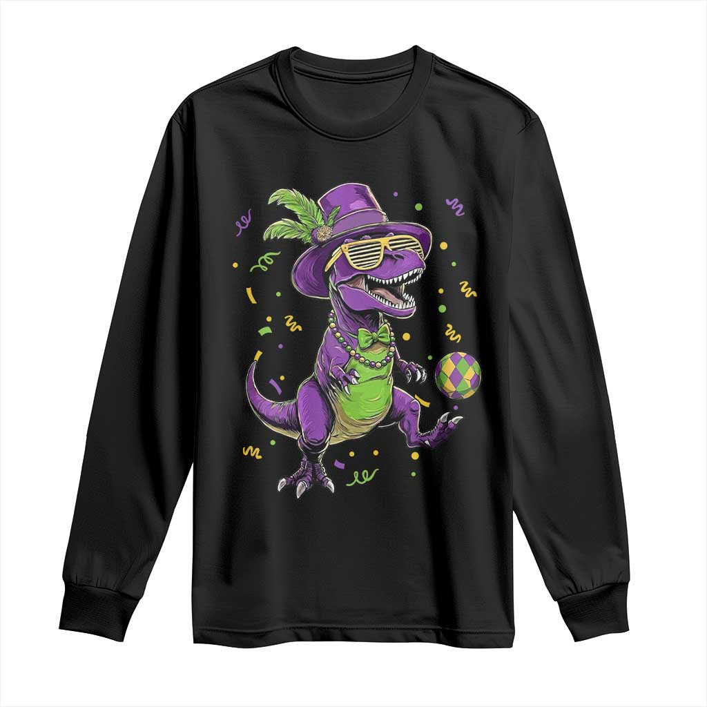 Funny Mardi Gras Dinosaur Playing Soccer Long Sleeve Shirt TS12 Black Print Your Wear