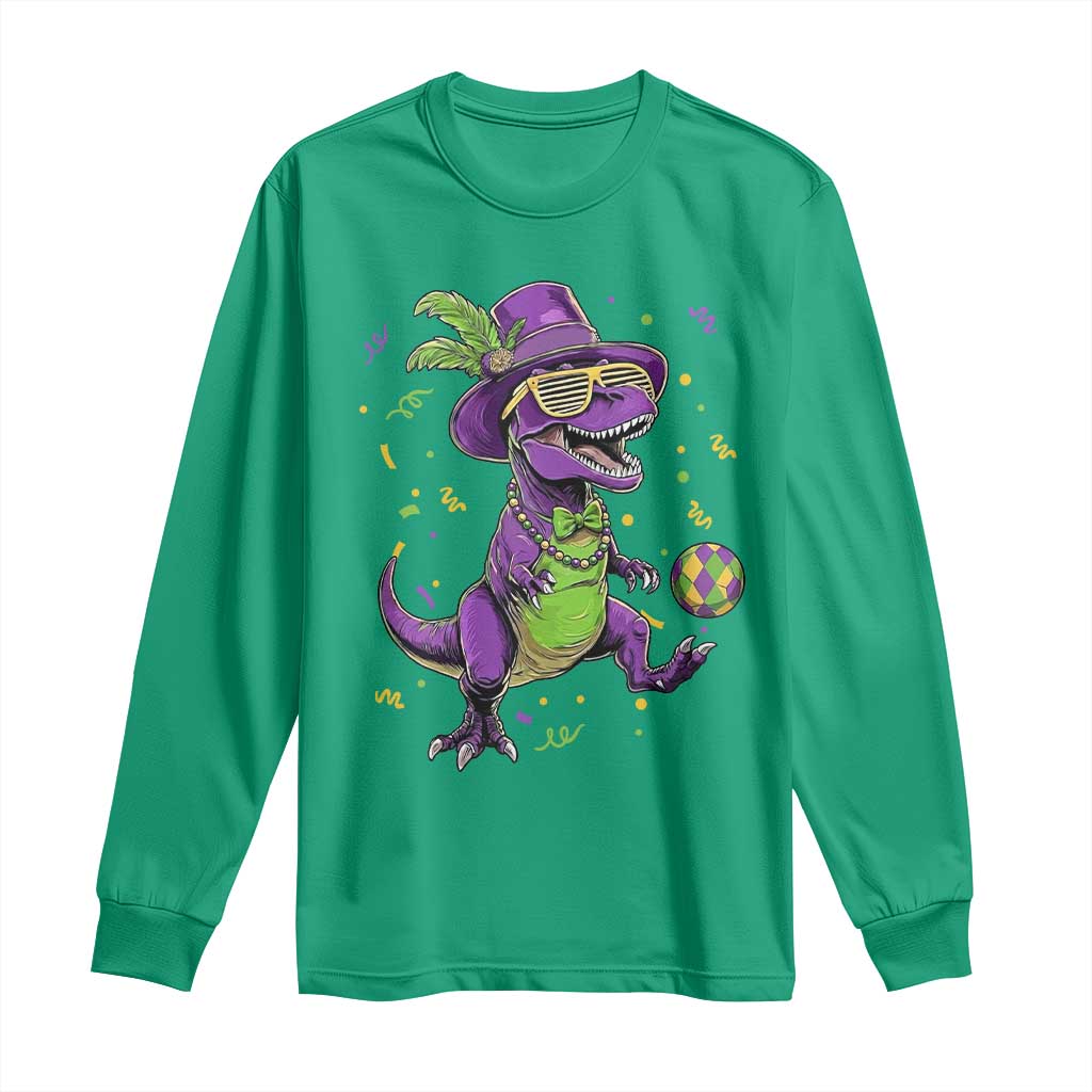 Funny Mardi Gras Dinosaur Playing Soccer Long Sleeve Shirt TS12 Irish Green Print Your Wear